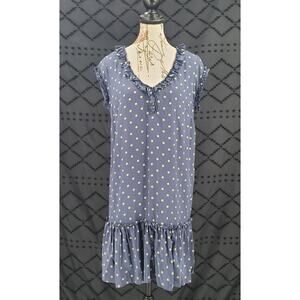 Joie 100% silk drop waist smoky blue polka-dot dress Size XS ruffle hem dainty